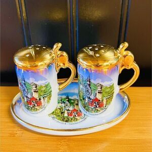Kleiber Bavaria Salt Pepper Shakers Tray Neuschwanstein Castle Köningschlos 22k